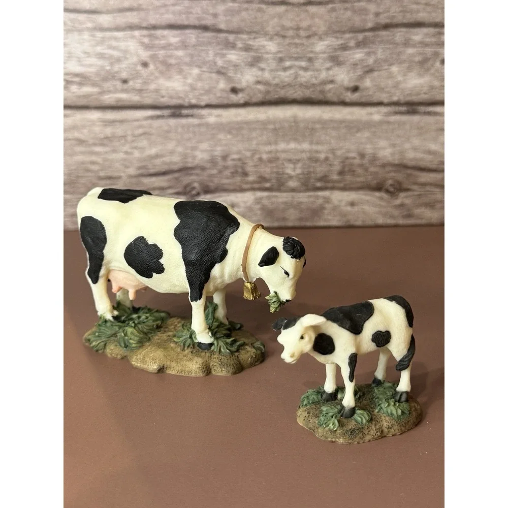 O'Well Holiday Time Christmas Village Black & White Cow & Calf. Farm Dairy